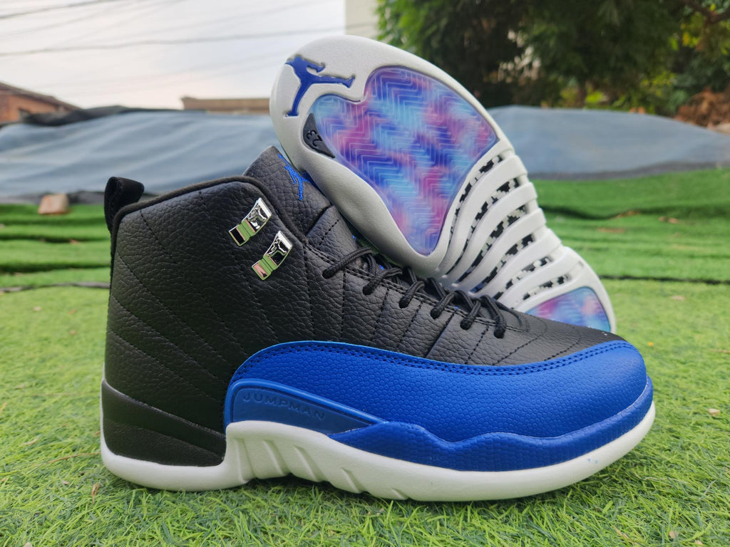 Air Jordan 12 Midnight Blue Contrast Sneakers - Black/Blue/White