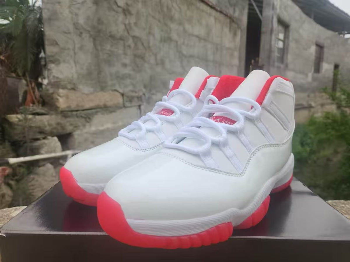 Air Jordan 11 White & Red Sneakers | Vermilion Skyline