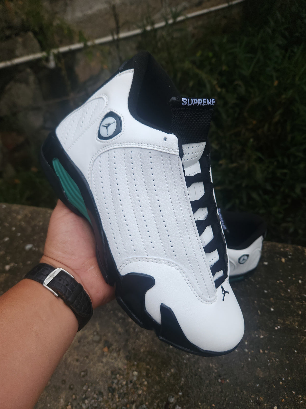 Air Jordan 14 Retro Greenline Contrast Sneakers - White/Black/Green
