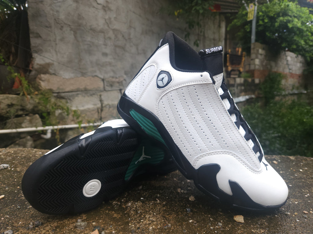 Air Jordan 14 Retro Greenline Contrast Sneakers - White/Black/Green