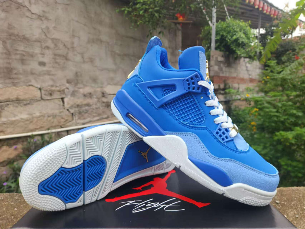 Air Jordan 4 Retro Royal-Blue-Gold Sneakers | Regal Horizon